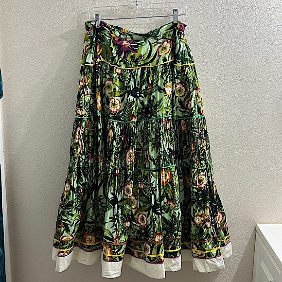 Coldwater Creek Tropical Green Floral Print 3 Tiered Cotton Skirt 1X - Picture 1 of 12